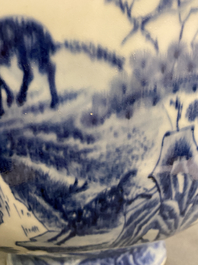 A large Chinese blue and white moonflask 'deer' vase, Qianlong mark and of the period