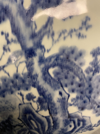 A large Chinese blue and white moonflask 'deer' vase, Qianlong mark and of the period