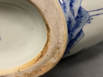 A large Chinese blue and white moonflask 'deer' vase, Qianlong mark and of the period