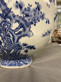 A large Chinese blue and white moonflask 'deer' vase, Qianlong mark and of the period