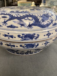 A Chinese blue and white 'hundred boys' box and cover, Wanli mark and of the period