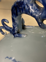 A large Chinese blue and white moonflask 'deer' vase, Qianlong mark and of the period