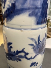 A tall Chinese blue and white 'gu' 'immortals' vase, Kangxi
