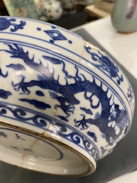 A Chinese blue and white 'hundred boys' box and cover, Wanli mark and of the period