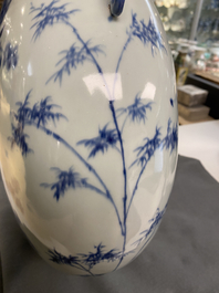 A large Chinese blue and white moonflask 'deer' vase, Qianlong mark and of the period