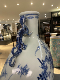 A large Chinese blue and white moonflask 'deer' vase, Qianlong mark and of the period