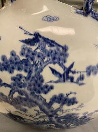 A large Chinese blue and white moonflask 'deer' vase, Qianlong mark and of the period