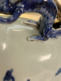 A large Chinese blue and white moonflask 'deer' vase, Qianlong mark and of the period