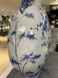 A large Chinese blue and white moonflask 'deer' vase, Qianlong mark and of the period