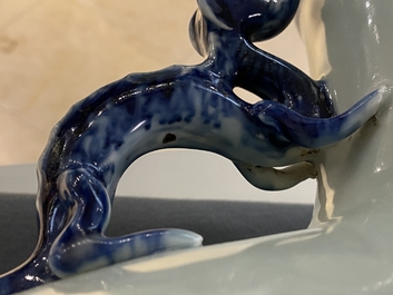 A large Chinese blue and white moonflask 'deer' vase, Qianlong mark and of the period