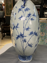A large Chinese blue and white moonflask 'deer' vase, Qianlong mark and of the period