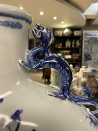 A large Chinese blue and white moonflask 'deer' vase, Qianlong mark and of the period