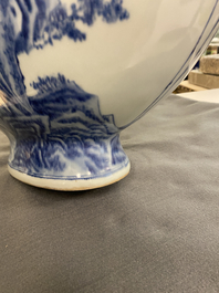 A large Chinese blue and white moonflask 'deer' vase, Qianlong mark and of the period