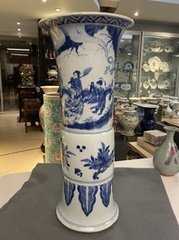 A tall Chinese blue and white 'gu' 'immortals' vase, Kangxi