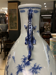 A large Chinese blue and white moonflask 'deer' vase, Qianlong mark and of the period