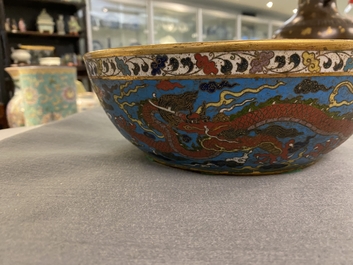 A Chinese cloisonn&eacute; 'dragon' bowl, Wanli mark but probably later