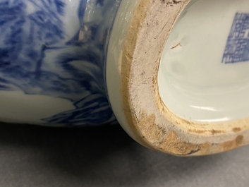 A large Chinese blue and white moonflask 'deer' vase, Qianlong mark and of the period