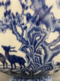 A large Chinese blue and white moonflask 'deer' vase, Qianlong mark and of the period