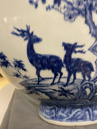 A large Chinese blue and white moonflask 'deer' vase, Qianlong mark and of the period