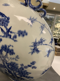 A large Chinese blue and white moonflask 'deer' vase, Qianlong mark and of the period