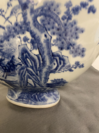 A large Chinese blue and white moonflask 'deer' vase, Qianlong mark and of the period