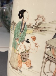 A fine Chinese famille verte rouleau vase, Kangxi