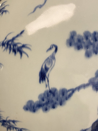 A large Chinese blue and white moonflask 'deer' vase, Qianlong mark and of the period