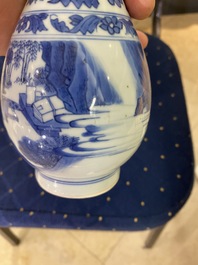 A Chinese blue and white pear-shaped bottle vase, Transitional period