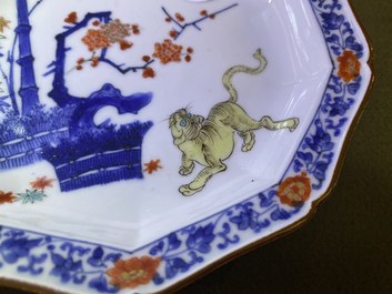 A Japanese Hizen ware Kakiemon-style plate with a tiger below bamboo, Edo, 17th C.