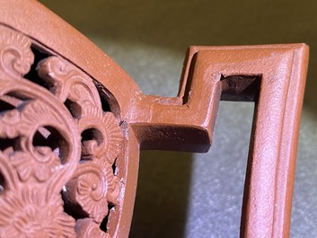 A Chinese reticulated double-walled Yixing stoneware teapot and cover, Kangxi