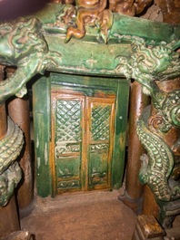 An exceptional large inscribed Chinese sancai-glazed pagoda, dated 1550, Ming