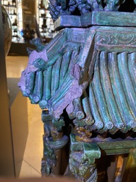 An exceptional large inscribed Chinese sancai-glazed pagoda, dated 1550, Ming