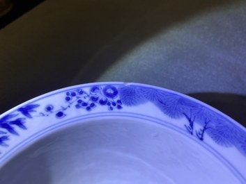 A Chinese blue and white 'twelve magpies' bowl, Chenghua mark, Kangxi