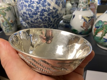 Twelve Chinese silver 'dragon and phoenix' bowls, Republic