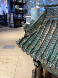 An exceptional large inscribed Chinese sancai-glazed pagoda, dated 1550, Ming