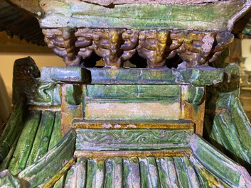 An exceptional large inscribed Chinese sancai-glazed pagoda, dated 1550, Ming