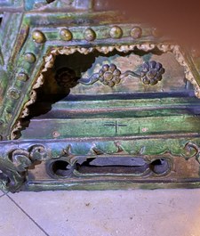 An exceptional large inscribed Chinese sancai-glazed pagoda, dated 1550, Ming