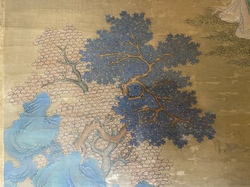 Ecole chinoise, d'apr&egrave;s Zhao Danian, encre et couleurs sur soie: 'Peintre au travail', 17/18&egrave;me