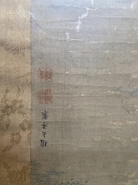Chinese school, naar Zhao Danian, inkt en kleur op zijde: 'Schilder aan het werk', 17/18e eeuw