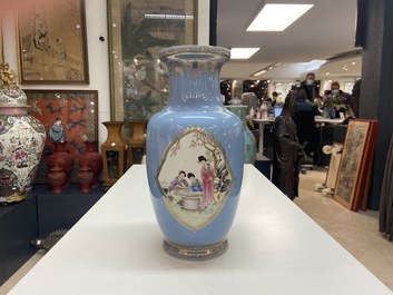 A Chinese famille rose lavender-blue-ground vase, Qianlong mark, Republic