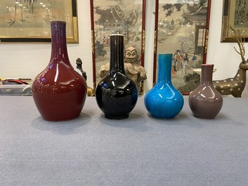 Four Chinese monochrome bottle vases, Kangxi and 19th C.