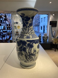 A large Chinese blue and white 'deer and crane' vase, Qianlong