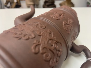 A Chinese Yixing stoneware 'Duomuhu' ewer with immortals, Kangxi