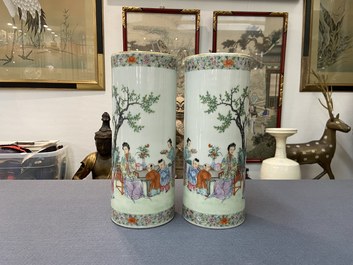 A pair of Chinese famille rose hat stands, 'Lin zhi cheng xiang' mark, Republic