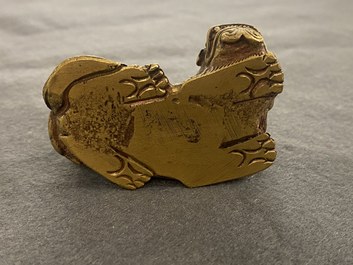 A Chinese gilt bronze 'lion with cubs' scroll weight, Qing