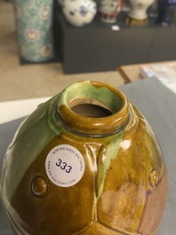 A Chinese sancai-glazed 'twin fish' vase, probably Song