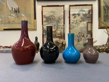 Four Chinese monochrome bottle vases, Kangxi and 19th C.