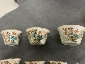 Neuf bols en porcelaine de Chine &agrave; d&eacute;cor de paysages, marque de Daoguang, 20&egrave;me