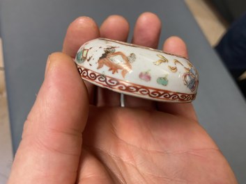 A Chinese Dayazhai yellow-ground bowl and two seal paste boxes, 19th C.