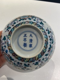 A Chinese doucai saucer, Yongzheng mark, 19/20th C.